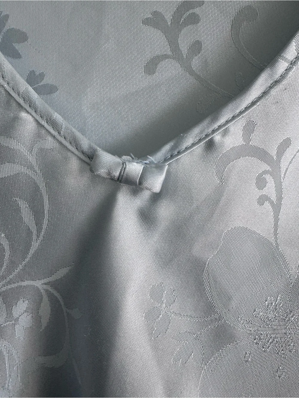 Vintage Oscar de la Renta Light Blue Floral Satin Nightgown Size Small